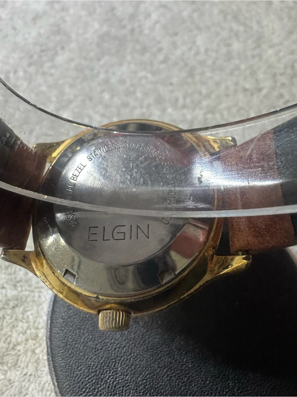 Elgin Gold-Tone Selfwinding Watch with Brown Leather Strap